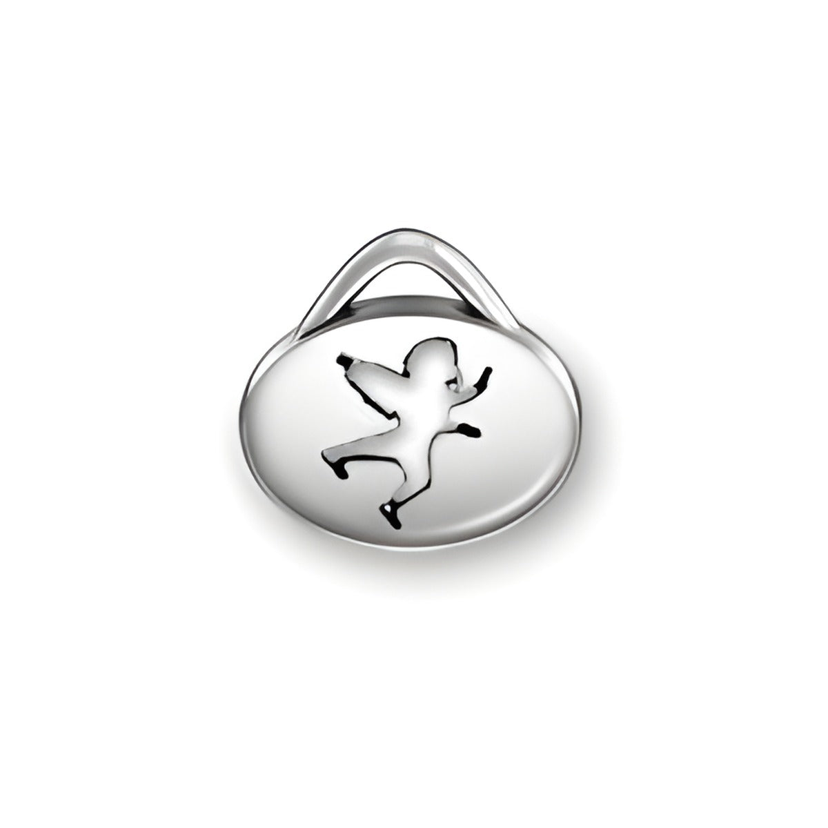 Sterling Silver Cherub Oval Message Charm featuring a cherub design etched into the surface.