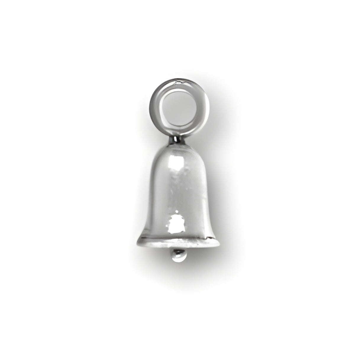 Sterling Silver Christmas Bell Charm, featuring a polished bell design with a loop for attachment.