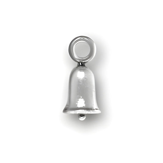 Sterling Silver Christmas Bell Charm, featuring a polished bell shape with a loop for attachment.