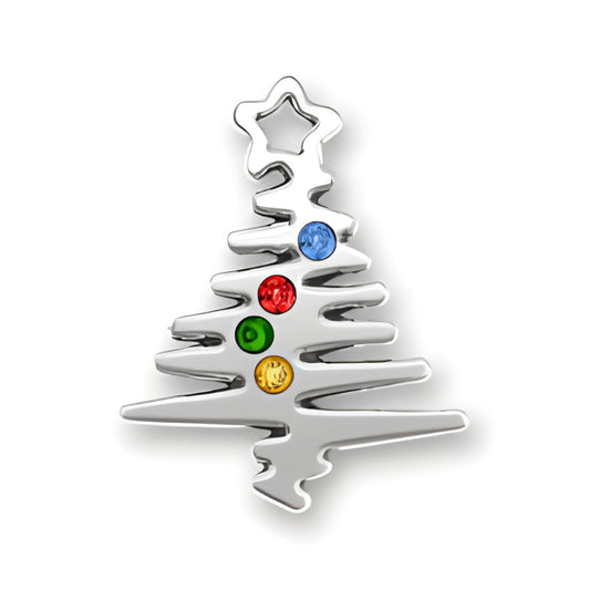 Sterling Silver Christmas Tree charm featuring colorful crystals in red, green, blue, and yellow.