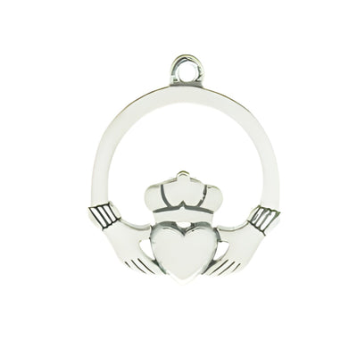Sterling Silver Claddagh Heart Charm featuring a heart held by two hands beneath a crown.