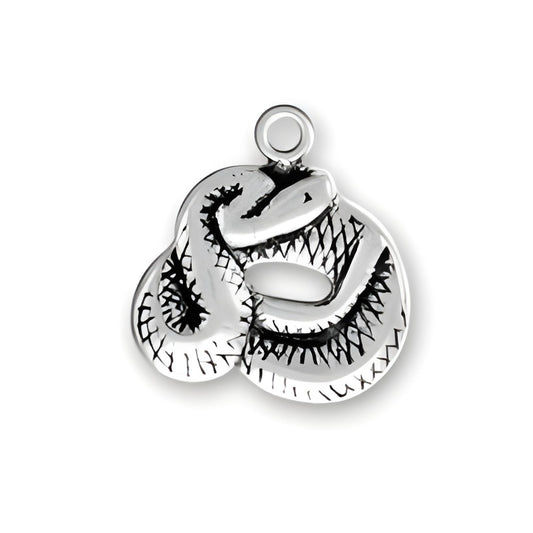 Sterling Silver Coiled Rattlesnake Charm featuring intricate detailing and a loop for attachment.