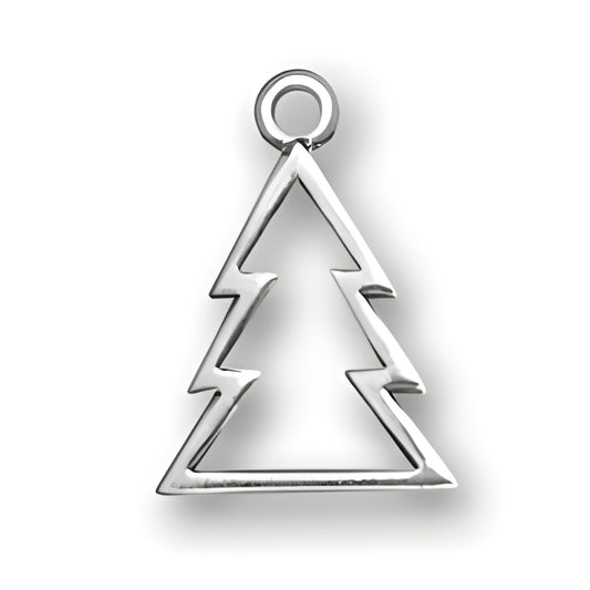 Sterling Silver Cookie Cutter Charm in the shape of a Christmas tree, featuring a sleek, minimalist design.