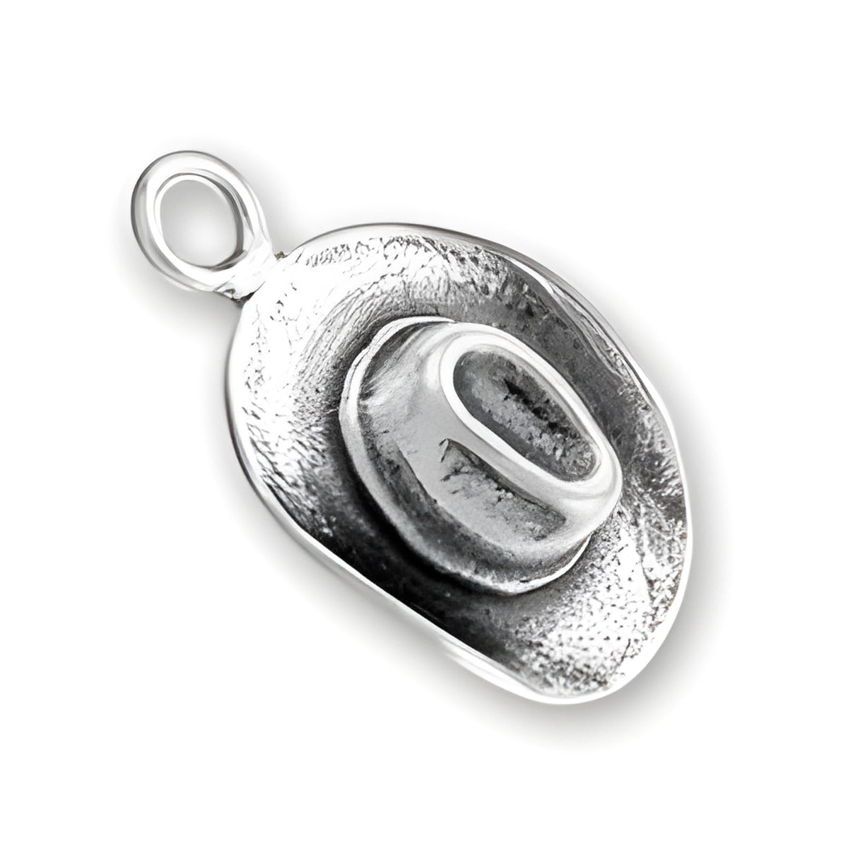 Charm Factory Sterling Silver Cowboy Hat Charm featuring detailed design and a loop for attachment.