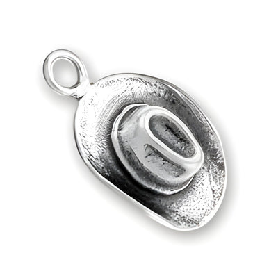Charm Factory Sterling Silver Cowboy Hat Charm featuring detailed design and a loop for attachment.