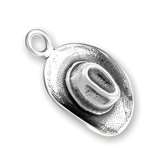 Charm Factory Sterling Silver Cowboy Hat Charm featuring detailed design and a loop for attachment.