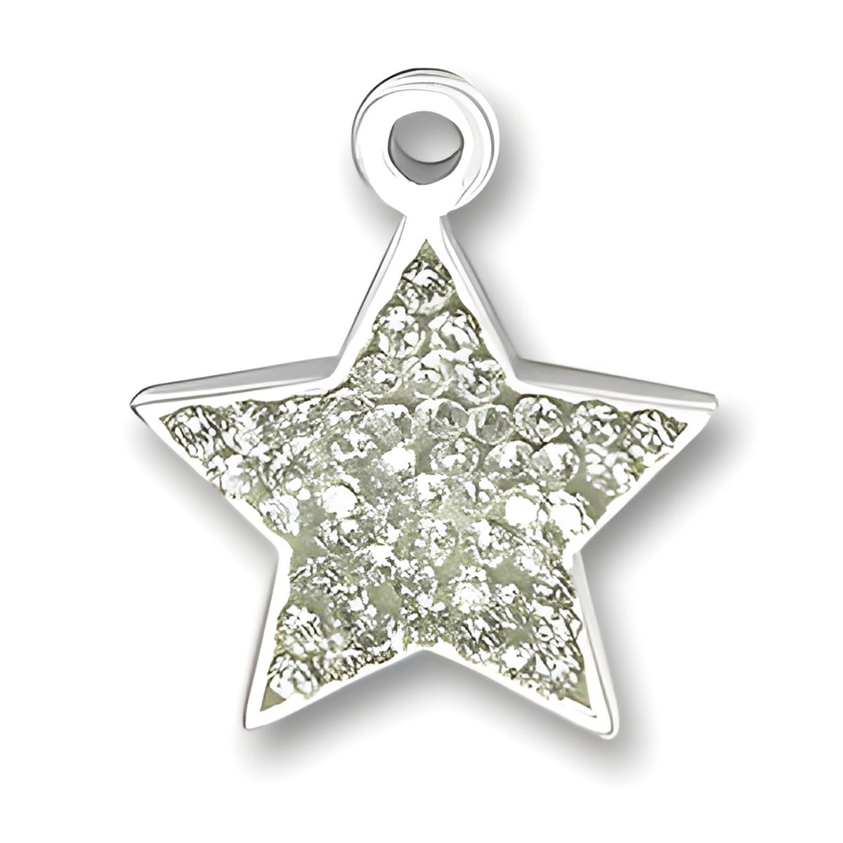 Sterling Silver Crystal Star Charm featuring a textured surface with embedded crystals, designed for charm bracelets.