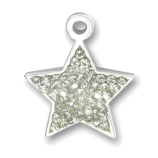 Sterling Silver Crystal Star Charm featuring a textured surface with embedded crystals, designed for charm bracelets.