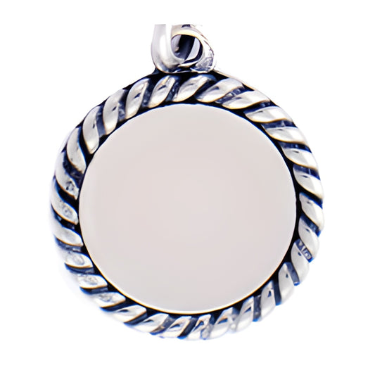 Charm Factory Sterling Silver Disc Charm featuring a smooth disc design with a twisted rope border.