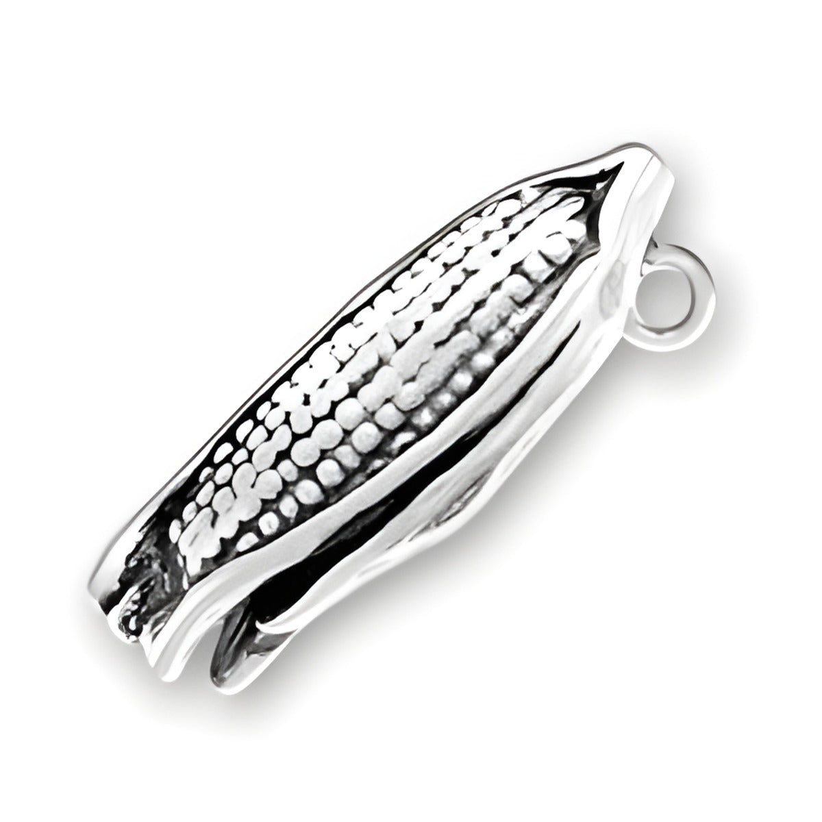 Charm Factory Sterling Silver Ear of Corn Charm featuring detailed texture and a loop for attachment.