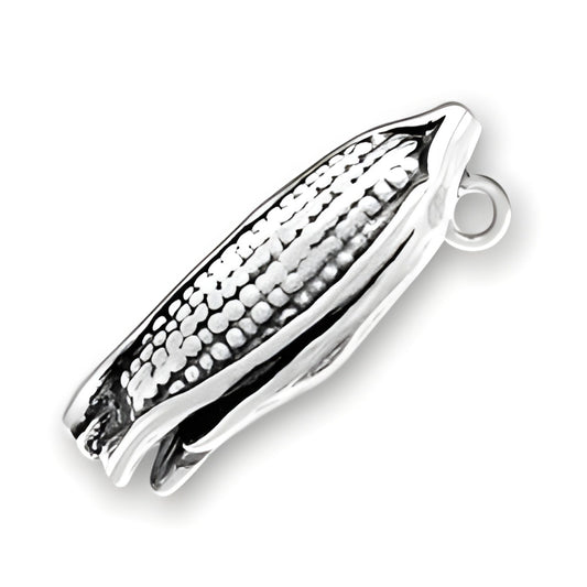 Charm Factory Sterling Silver Ear of Corn Charm featuring detailed texture and a loop for attachment.