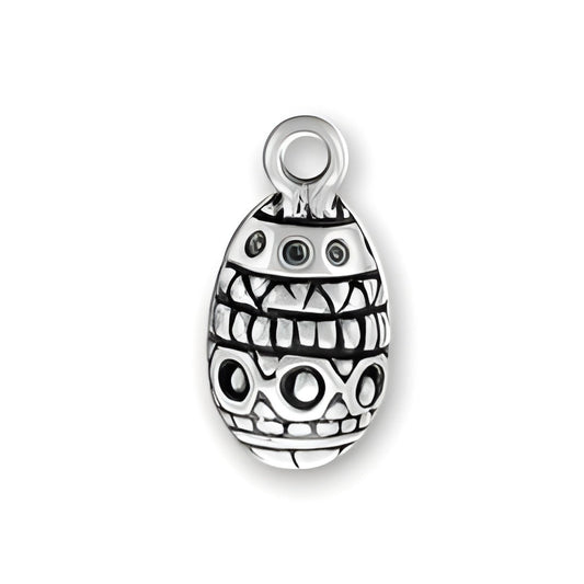 Sterling Silver Easter Egg Charm featuring intricate patterns and a loop for attachment, designed by Charm Factory.