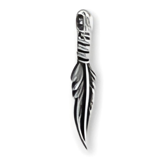 Sterling Silver Feather Charm featuring intricate detailing and a loop for attachment, showcasing a natural feather design.