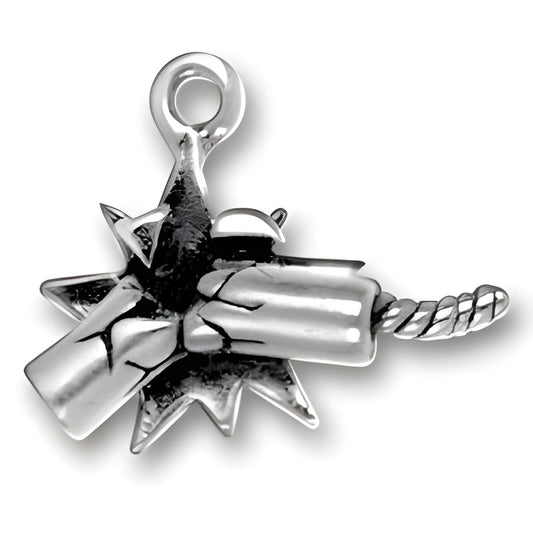 Sterling Silver Firecracker Charm featuring a detailed firecracker design with a twisted fuse and starburst shape.
