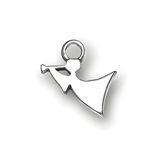 Sterling Silver Flat Angel with Trumpet Charm, featuring a simple angel figure holding a trumpet with a loop for attachment.