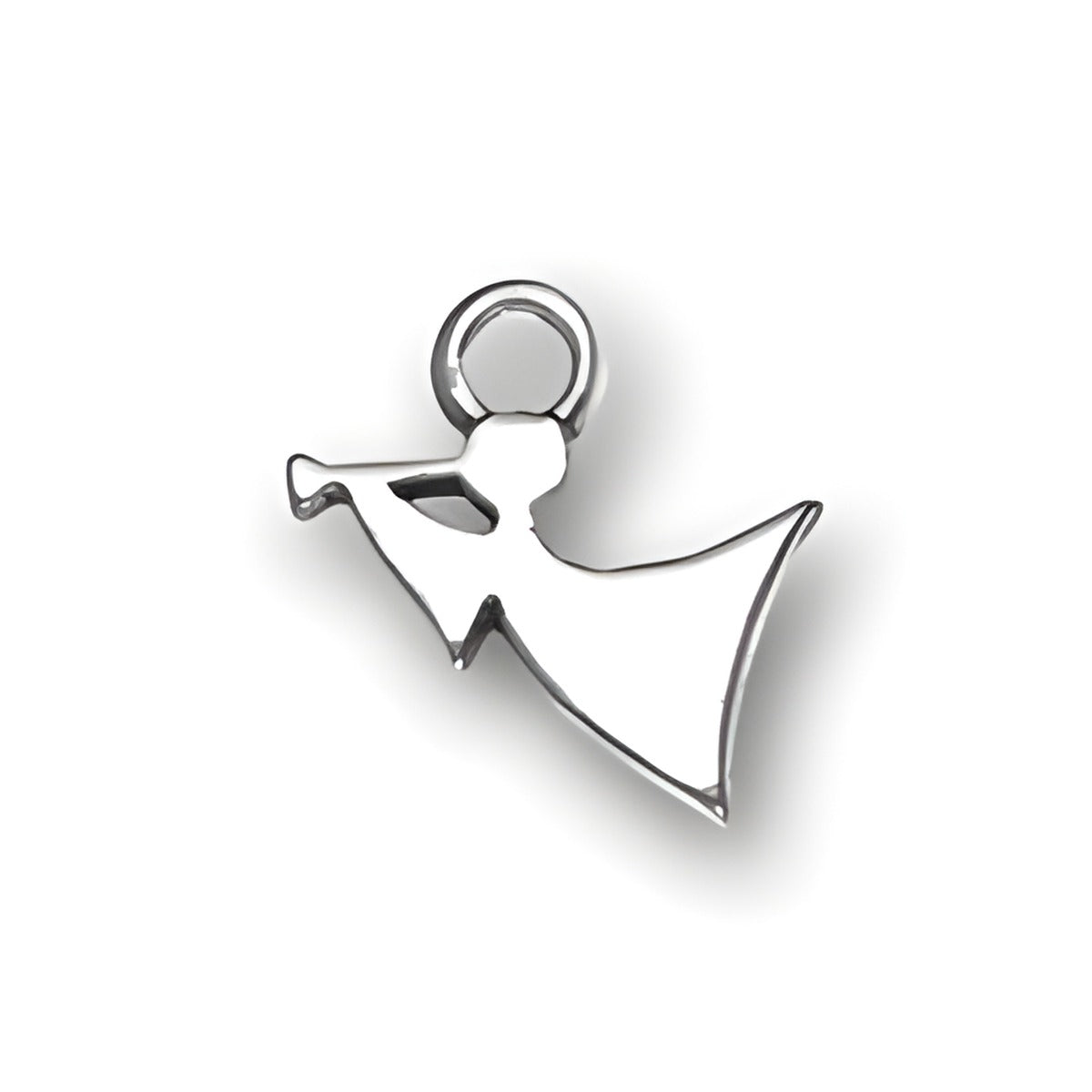 Sterling Silver Flat Angel with Trumpet Charm, featuring a simplistic angel figure holding a trumpet.