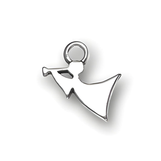 Sterling Silver Flat Angel with Trumpet Charm, featuring a simplistic angel figure holding a trumpet.