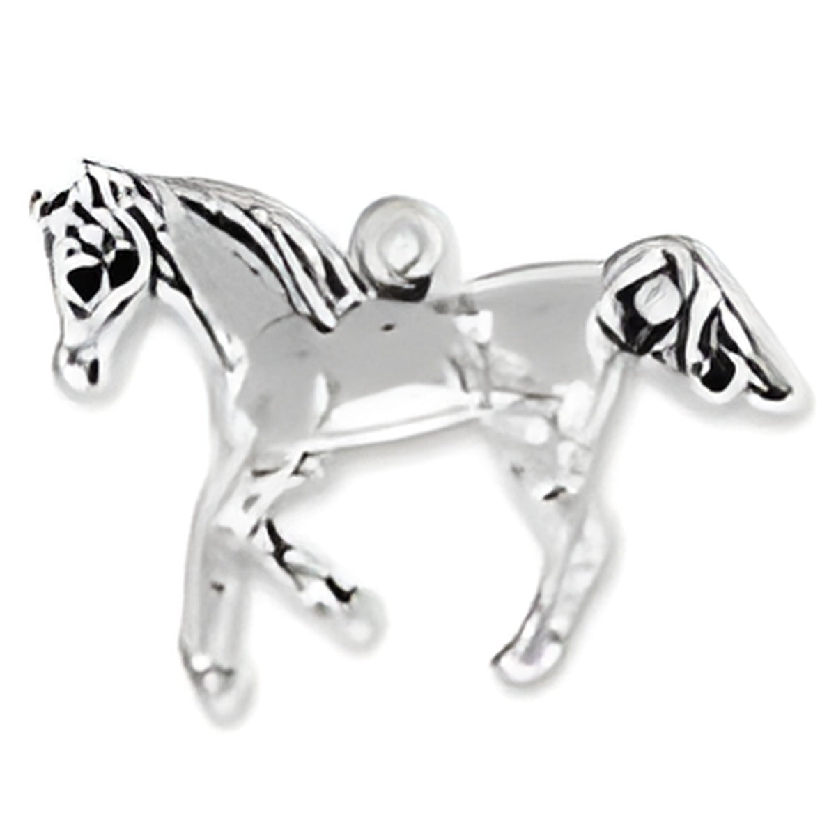 Sterling Silver Galloping Horse Charm by Charm Factory, featuring detailed horse design in polished silver.