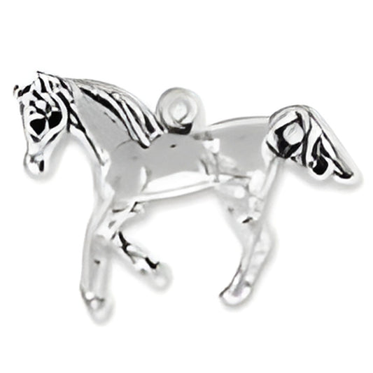 Sterling Silver Galloping Horse Charm by Charm Factory, featuring detailed horse design in polished silver.