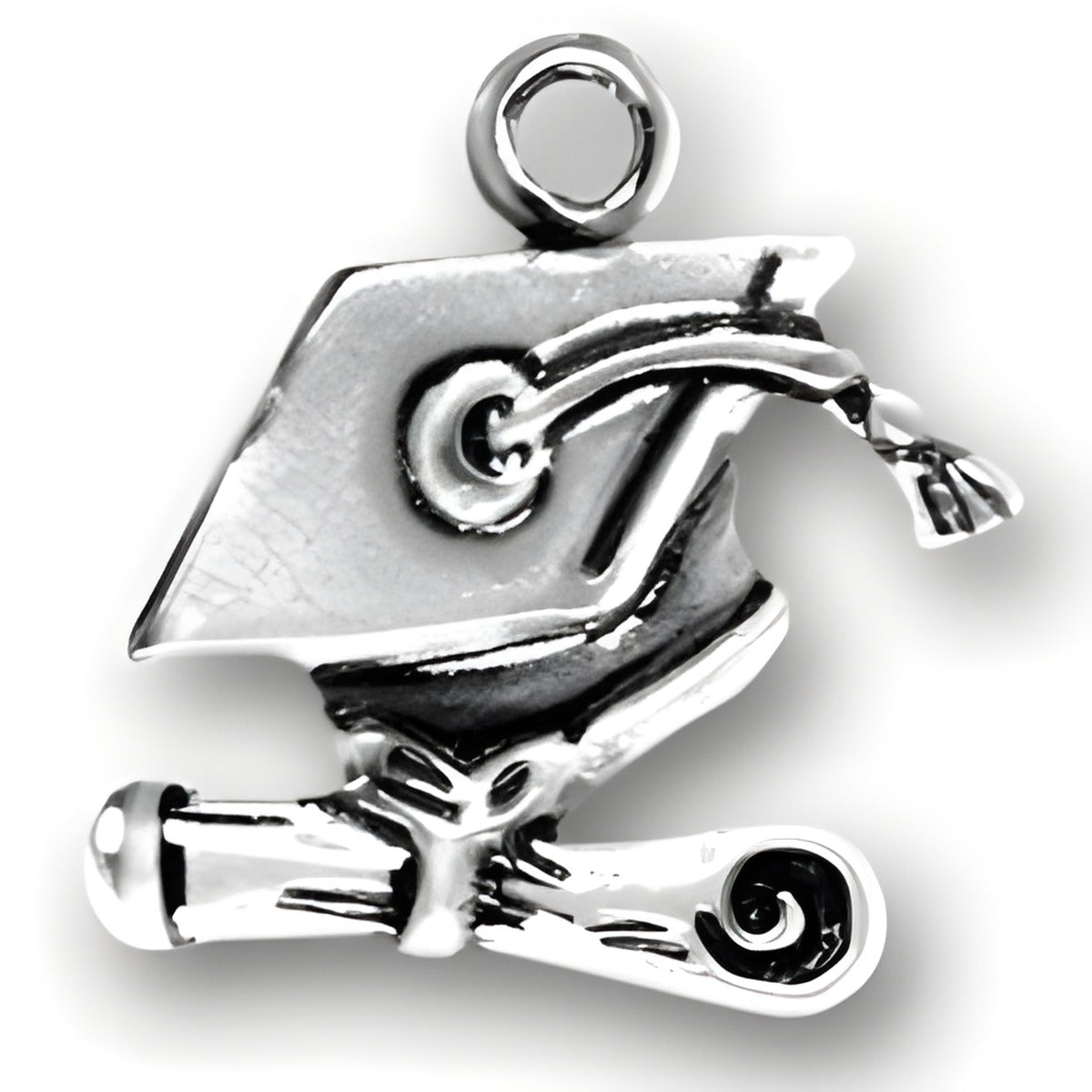 Charm Factory Sterling Silver Graduation Cap and Diploma Charm featuring detailed design and polished finish.