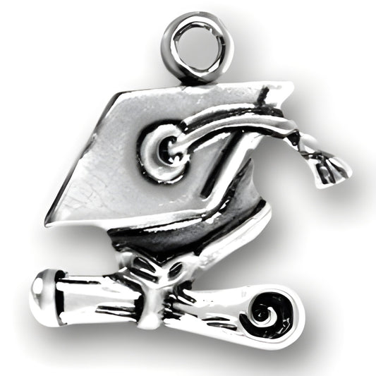 Charm Factory Sterling Silver Graduation Cap and Diploma Charm featuring detailed design and polished finish.