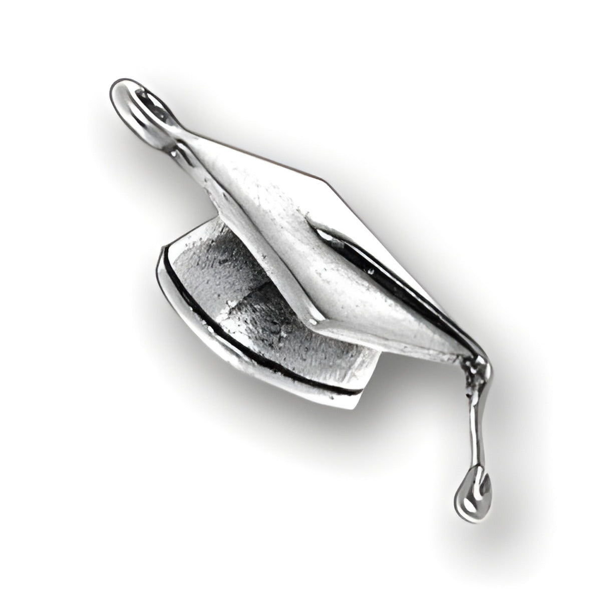 Charm Factory Sterling Silver Graduation Cap Charm, detailed design with a hanging loop for jewelry.
