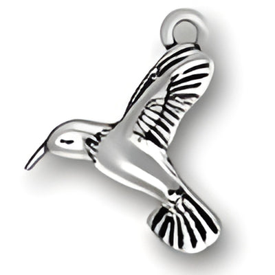 Sterling Silver Hummingbird Charm, featuring detailed wings and body, designed for charm bracelets or necklaces.
