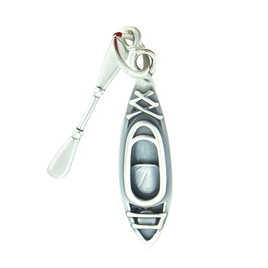 Sterling Silver Kayak Charm featuring a detailed kayak design with a paddle, perfect for charm bracelets.