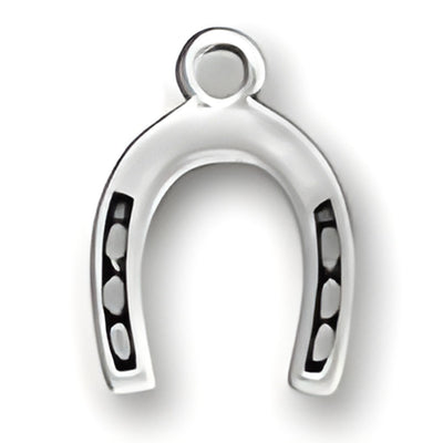 Sterling Silver Large Horseshoe Charm featuring a polished finish and cut-out details on the sides.