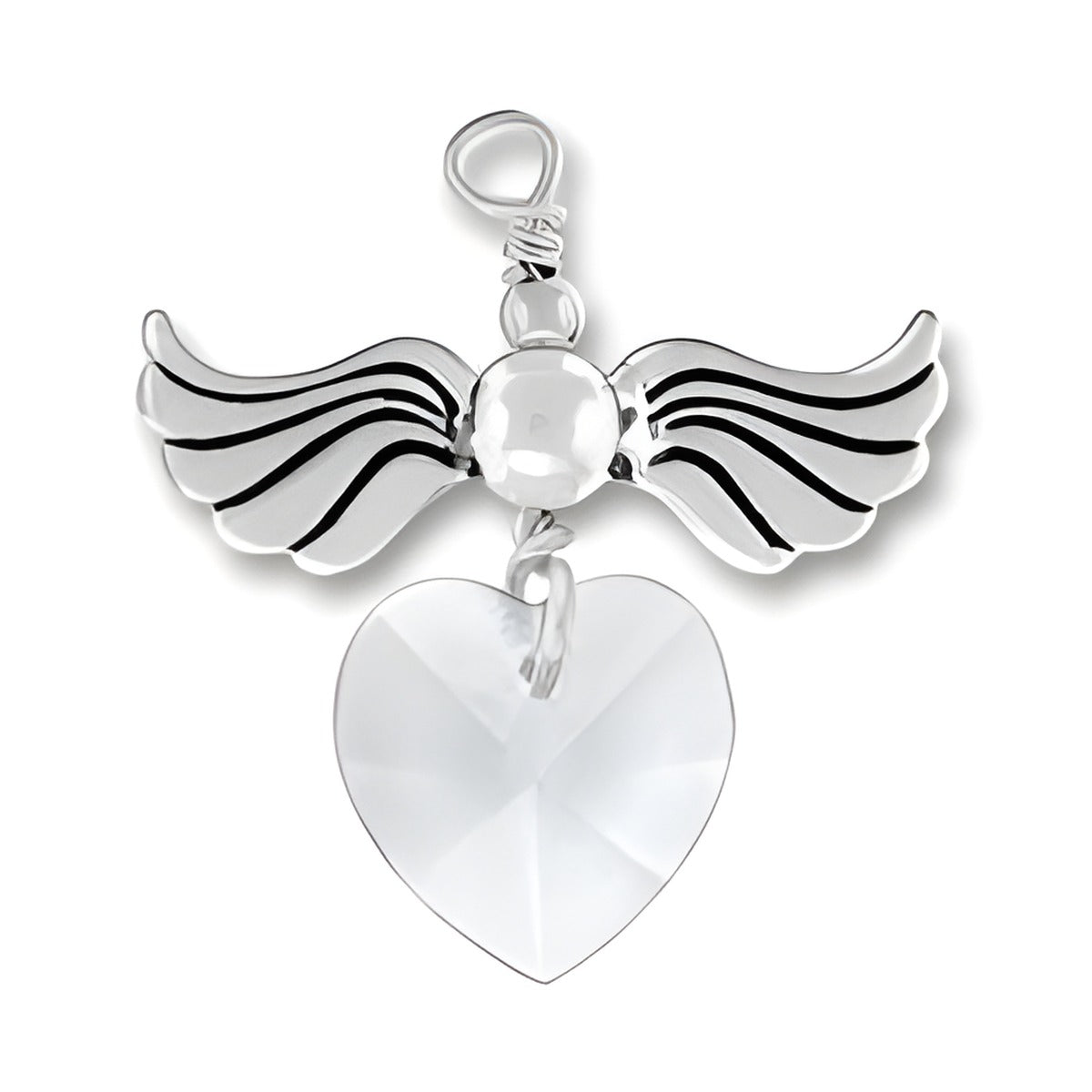 Sterling Silver Love Taking Flight charm featuring angel wings and a crystal heart in the Diamond(APR) variant.