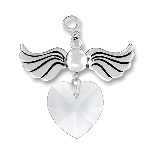Sterling Silver Love Taking Flight charm featuring angel wings and a crystal heart in the Diamond(APR) variant.