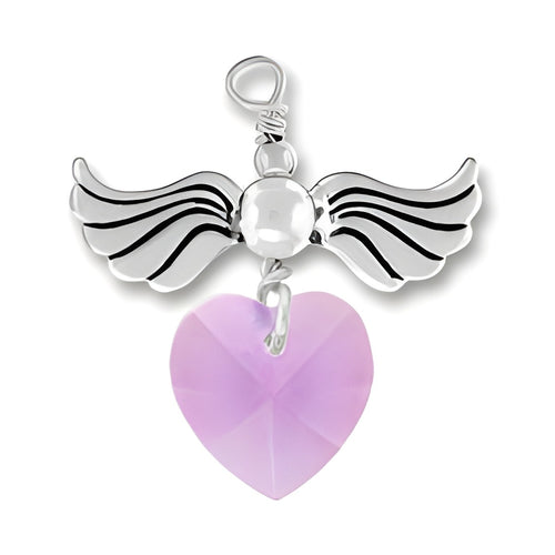 Sterling Silver Love Taking Flight charm featuring wings and an Alexandrite crystal heart.