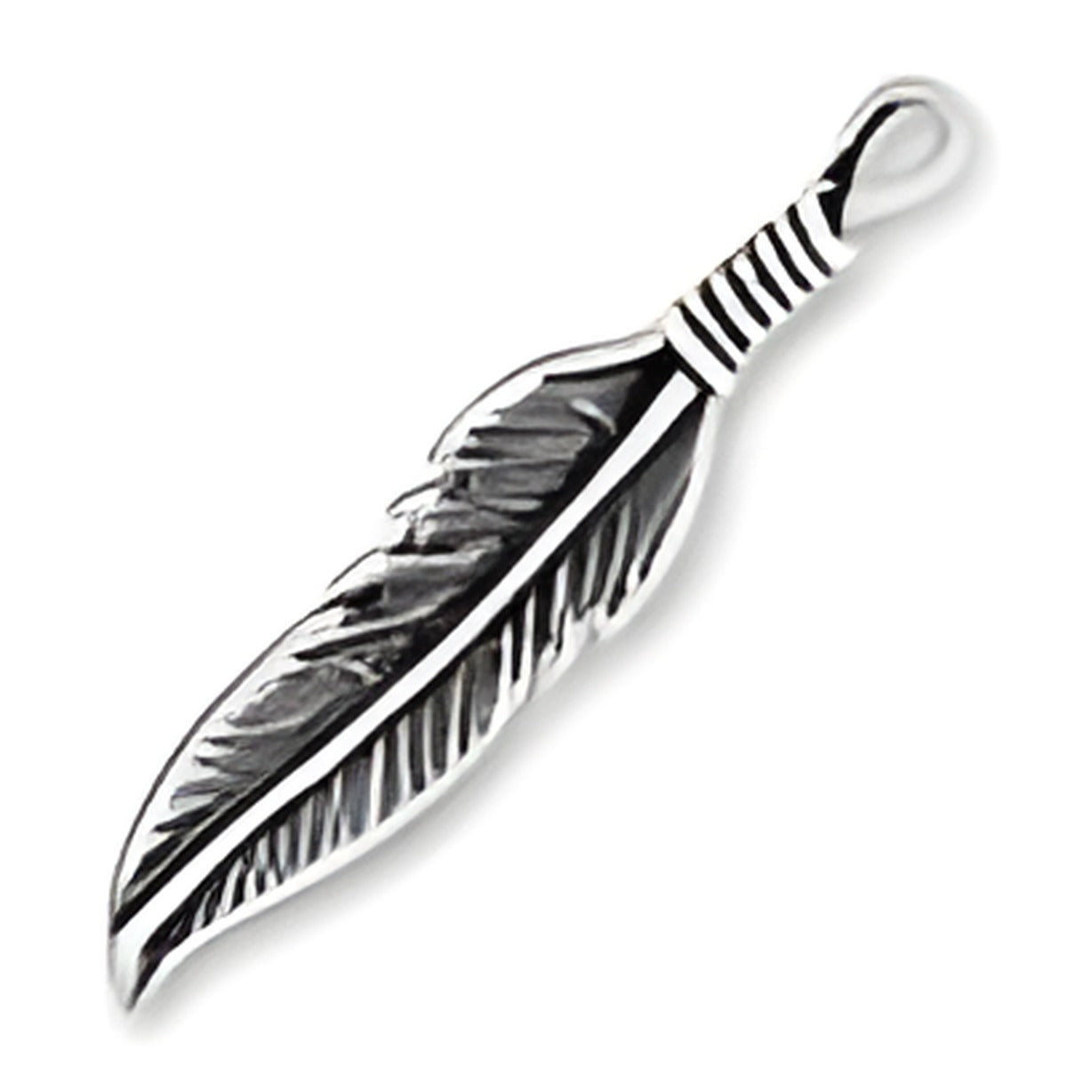 Sterling Silver Medium Feather Charm featuring detailed feather design with a loop for attachment.