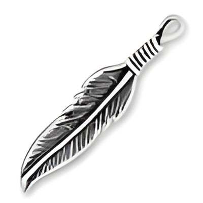 Sterling Silver Medium Feather Charm featuring detailed feather design with a loop for attachment.