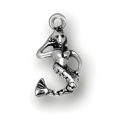 Sterling Silver Mermaid Charm featuring a detailed mermaid design with a curled tail and raised arms.