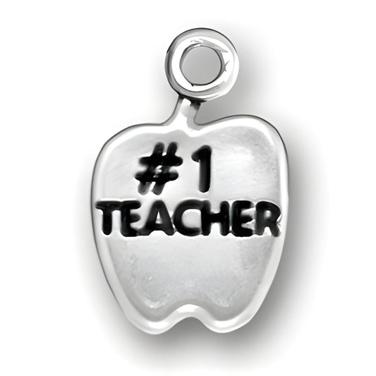 Sterling Silver Number One Teacher Apple Charm Alt view.