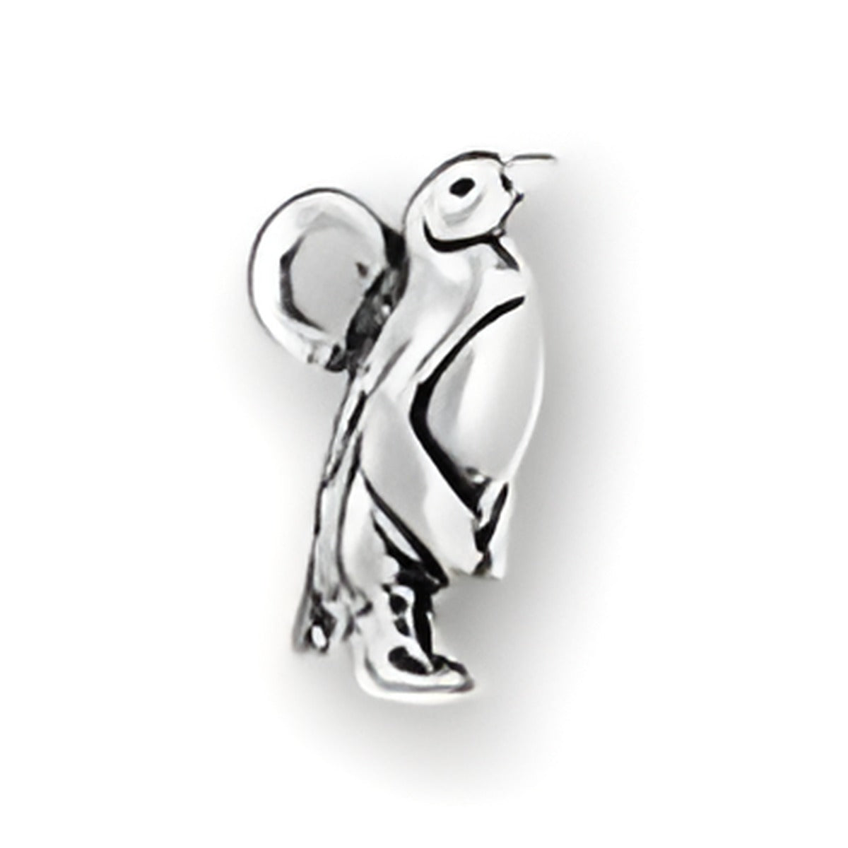 Sterling Silver Penguin Charm, featuring a detailed penguin design with a polished finish. Alt view.