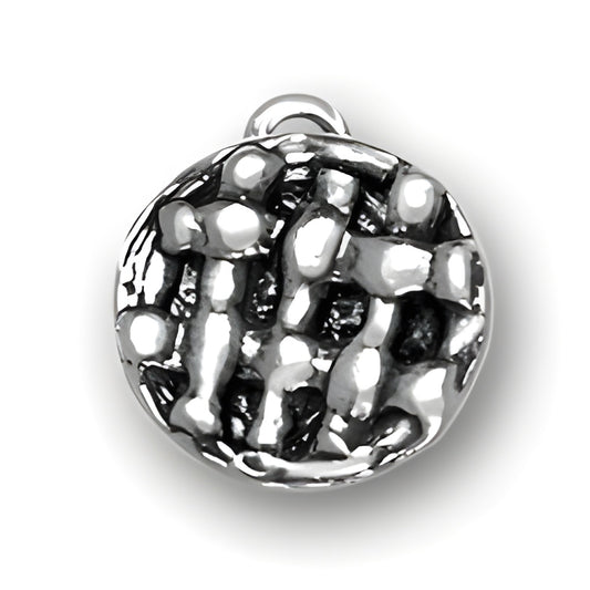 Sterling Silver Pie Charm featuring a detailed, textured design resembling a pie crust.