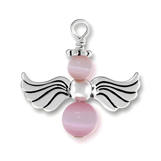Sterling Silver Pink Angel Charm featuring silver wings and pink beads, designed by Charm Factory.