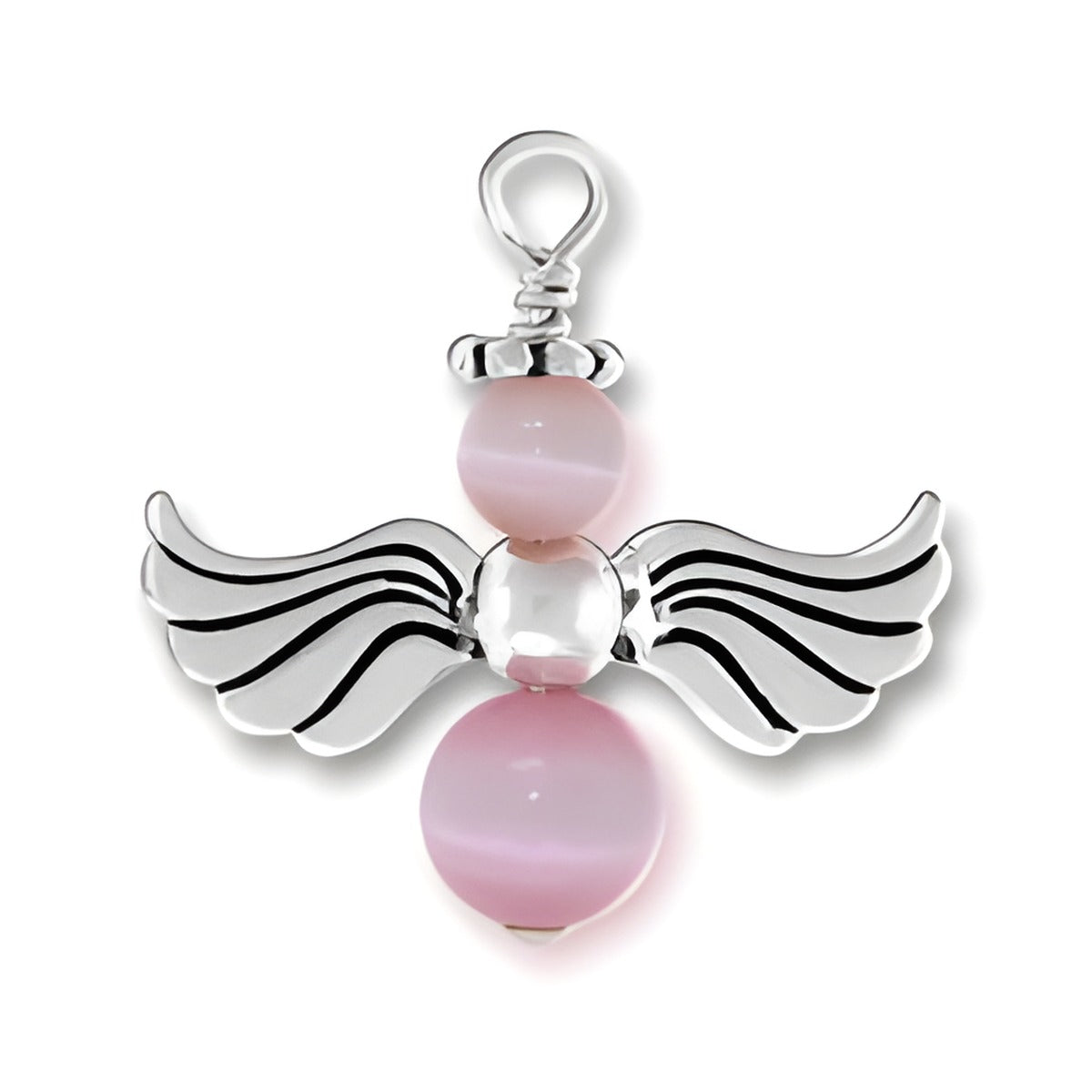 Sterling Silver Pink Angel Charm featuring silver wings and pink beads, designed by Charm Factory.
