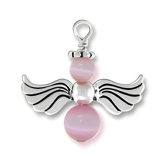 Sterling Silver Pink Angel Charm featuring silver wings and pink beads, designed by Charm Factory.