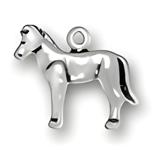 Sterling Silver Pony Charm featuring a detailed horse design with a loop for attachment.