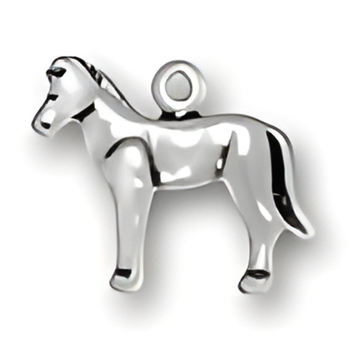 Sterling Silver Pony Charm featuring a detailed horse design with a loop for attachment.