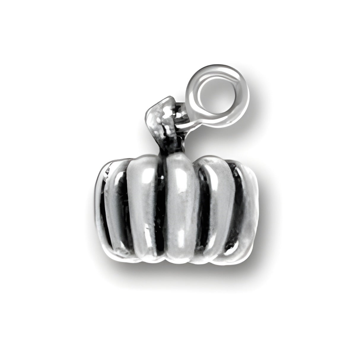 Sterling Silver Pumpkin Charm featuring a detailed, ribbed pumpkin design with a loop for attachment.