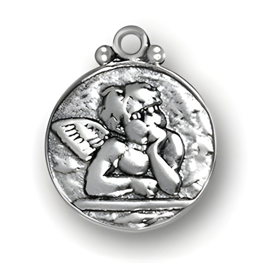 Sterling Silver Raphael's Angel Charm featuring a detailed angel figure with wings, resting chin on hand.