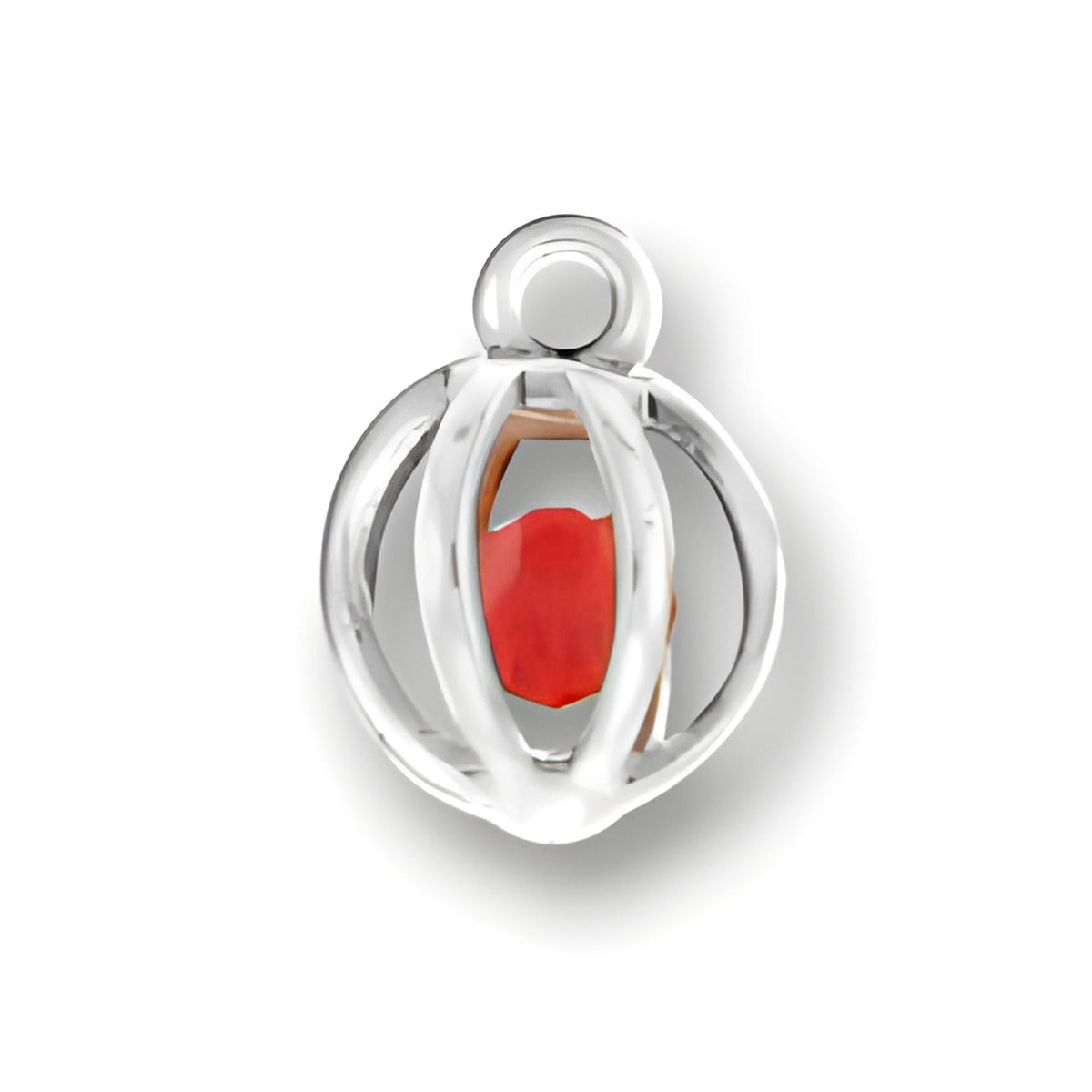 Sterling Silver Red Crystal Cage charm featuring a red crystal encased in a silver cage design.