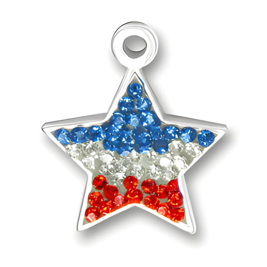 Sterling Silver Red White and Blue Crystal Star Charm Alt view.