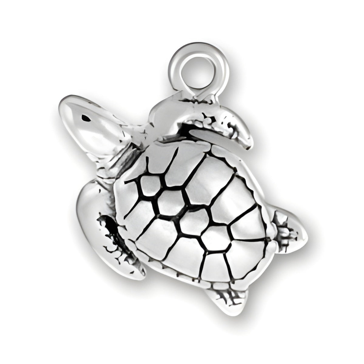 Sterling Silver Sea Turtle 2 Charm featuring intricate detailing and a polished finish, perfect for jewelry making.