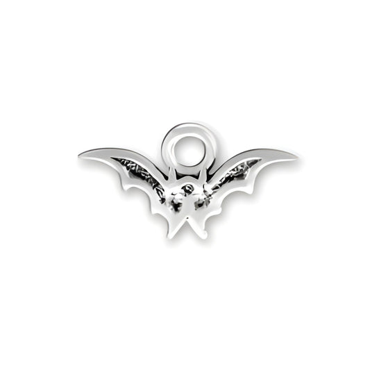 Sterling Silver Small Bat Charm featuring detailed bat wings and a loop for attachment.