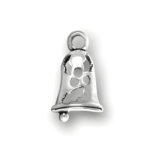 Sterling Silver Small Christmas Bell Charm featuring a detailed bell design with a loop for attachment.